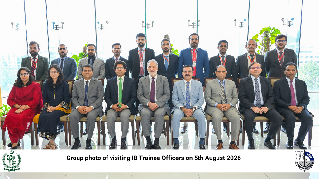 Group photo of Chairman NAB Lt. Gen (r) Nazir Ahmed  visiting IB Trainee Officers on 5th August 2026